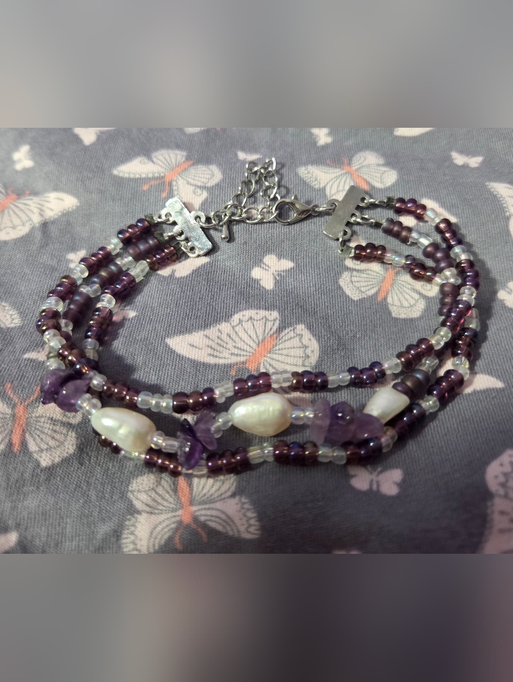 Pearl & Amethyst Beaded Wrap Bracelet - Purple and White - Picture 2 of 3